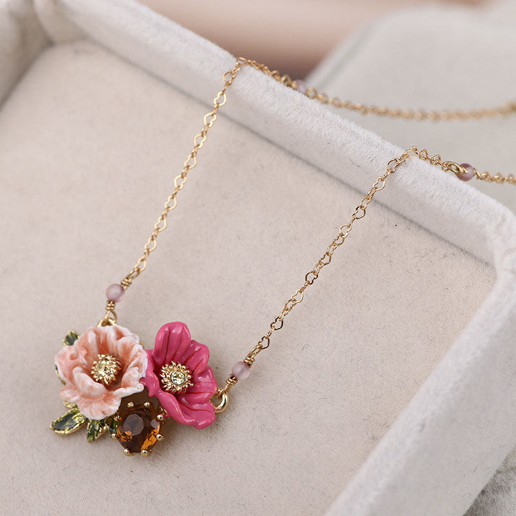 Enamel Peony Flower Necklace