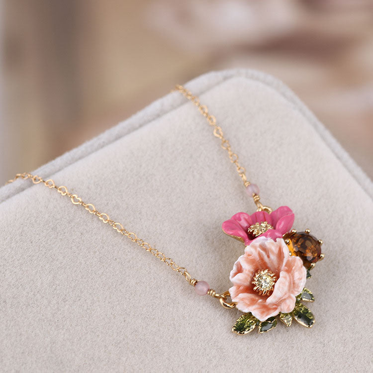 Enamel Peony Flower Necklace