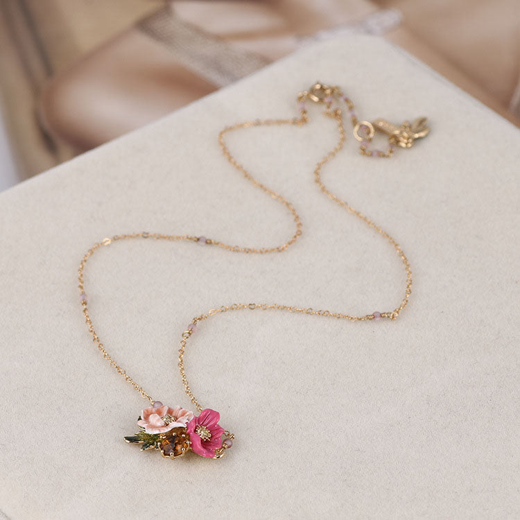 Enamel Peony Flower Necklace