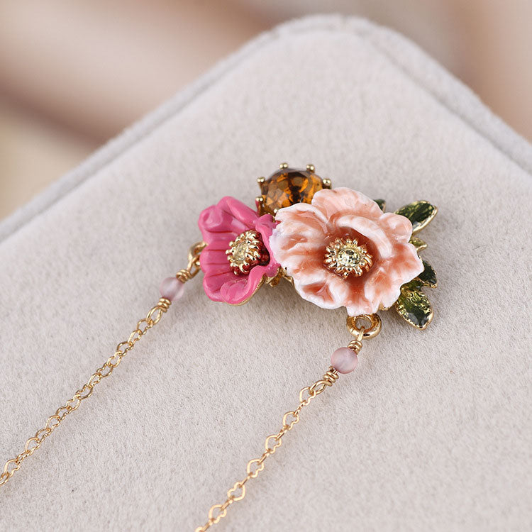 Enamel Peony Flower Necklace