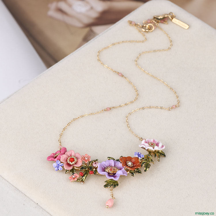 Enamel Winter Garden Collar Necklace - Purple