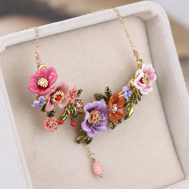 Enamel Winter Garden Collar Necklace - Purple