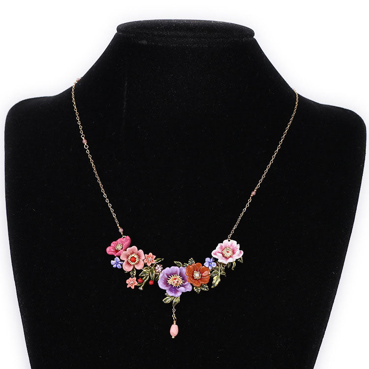 Enamel Winter Garden Collar Necklace - Purple